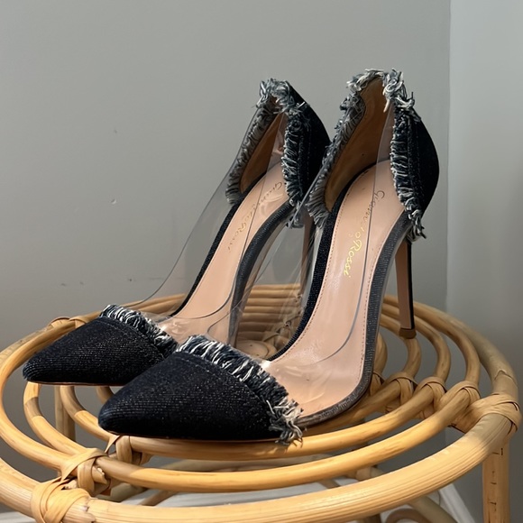 Gianvito Rossi Navy Blue Denim and PVC Plexi Pointed Toe Pumps - Picture 4 of 6